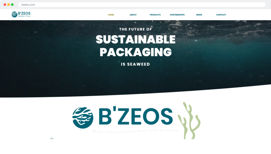 Site web B'ZEOS Green Tech conçu par event your life, packaging durable à base d'algues